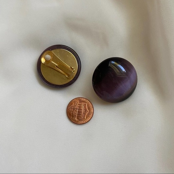 VTG Purple Marbled Large Round Clip Earrings - Picture 2 of 4